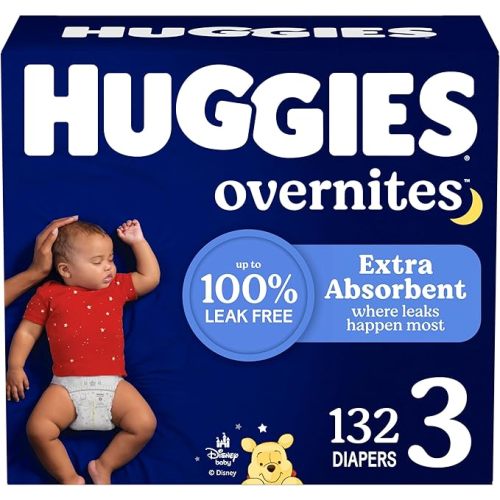 Huggies Size 3 Overnites Baby Diapers: Overnight Diapers, Size 3 (16-28 lbs), 132 Ct (2 Packs of 66), Packaging May Vary