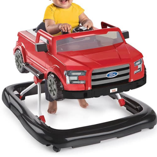 Bright Starts Ford F-150 4-in-1 Red Baby Activity Center & Push Walker with Removable Interactive Steering Wheel -Toy, 6 Months and up