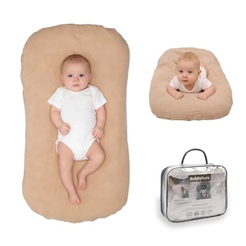 Baby Lounger - Snuggle Cozy Me Infant Lounger for Newborn 0-12 Months, Muslin Cover，Portable Breathable & Soft Baby Nest Lounger for Home and Travel - Coffee