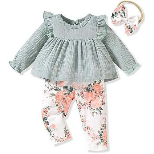 HINTINA Infant Baby Girl Long Sleeve Fall Winter Outfits With Headband