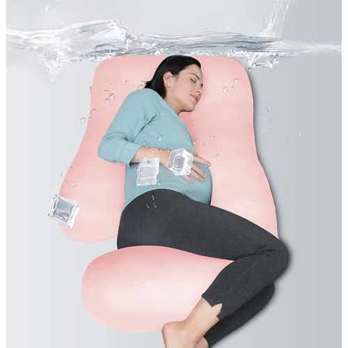 MOON PARK Pregnancy Pillows for Sleeping - U Shaped Full Body Maternity Pillow with Removable Cover - Support for Back, Legs, Belly, Hips - 57 Inch - Pink - Cooling Cover
