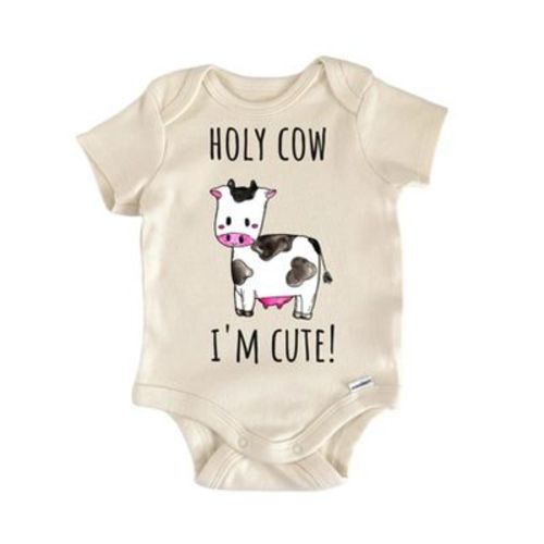 Holy Cow I'm Cute Farm Animal Infant Gift Baby Bodysuit Natural Newborn