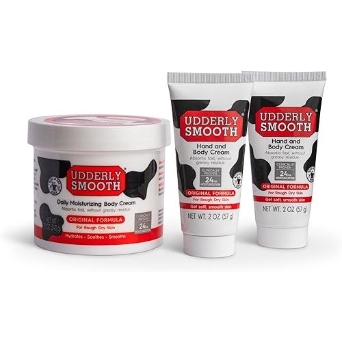 Udderly Smooth Hand (2 Oz) & Body Cream (12 Oz) Bundle, Daily Moisturizer to Hydrate Dry or Rough Skin, Dermatologist Tested, 3 Items Total