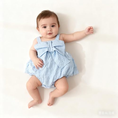Infant Baby Girl Sleeveless Bubble Romper Bow Dress Floral Texture Bodysuit Spring Summer Outfit