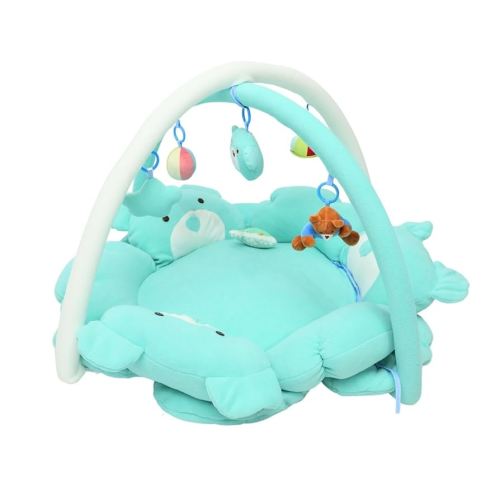Baby Play Gym Mat - Ultra Soft 100% Cotton Thick Playmat with 6 Toys, Convertible to Ball Pit, Machine Washable & Adjustable for Newborn to Toddler (Blue Bear)