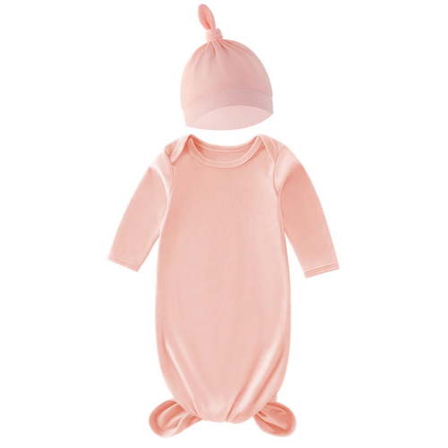 WIBACKER Newborn Baby Girls 100% Cotton Sleeper Gowns with Cap Long Knotted Sleeping Bag 0-3 Months Coming Home Outfits
