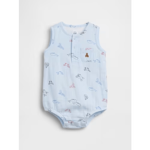 Baby Cotton Gauze Henley Pocket Tank Bodysuit