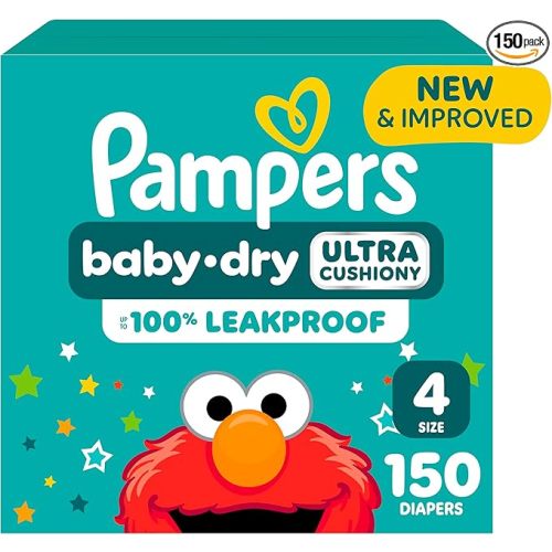 Pampers Diapers - Baby Dry - Size 4, 150 Count, Absorbent Disposable Infant Diaper (Packaging May Vary)