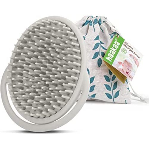 haakaa Silicone Shampoo Brush - Cradle Cap Brush Comb - Baby Hair Scrubber - Scalp Massager for Newborns & Toddlers - 1pk-Grey