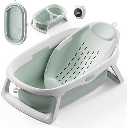 CheerTry 4-in-1 Collapsible Baby Bathtub for Newborn & Toddler 0-24M