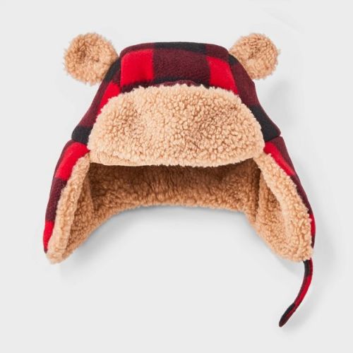 Toddler Boys' Buffalo Check Faux Shearling Trapper Hat - Cat & Jack™ Red