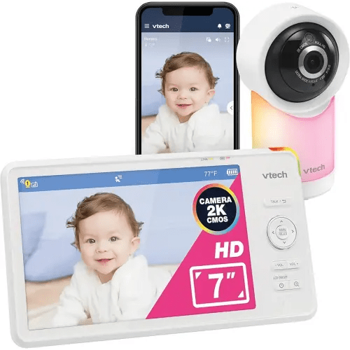 VTech Smart WiFi 7” HD Display Video Baby Monitor, 1080p HD Camera via App, Pan-Tilt-Zoom, Night Light, 2-Way Talk, 2K CMOS Video Sensor, Wide-Angle Viewing, Rechargeable Battery, Free App: RM7866HD