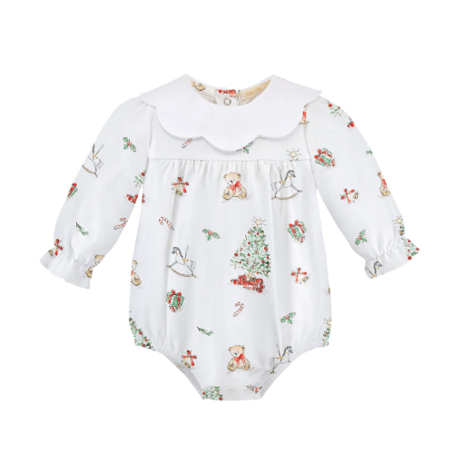 Christmas Tree Printed Pima Bubble w/ Scalloped Collar- 9/12M