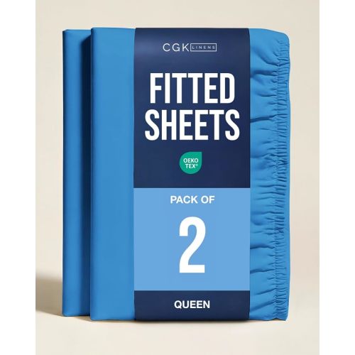 Queen Fitted Sheet - Pack of 2 Single Fitted Bottom Sheet Only - Royal Blue