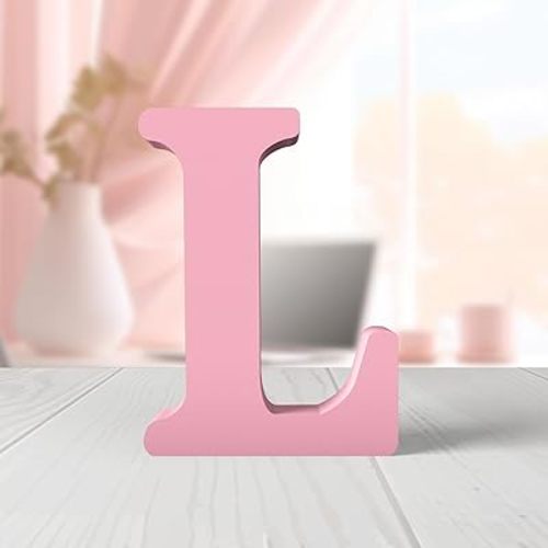 6 Inch Pink Wood Letters Unfinished Wood Letters for Wall Decor Decorative Standing Letters Pink Block Letters for wall Decoration for Craft Home Party Projects (L)