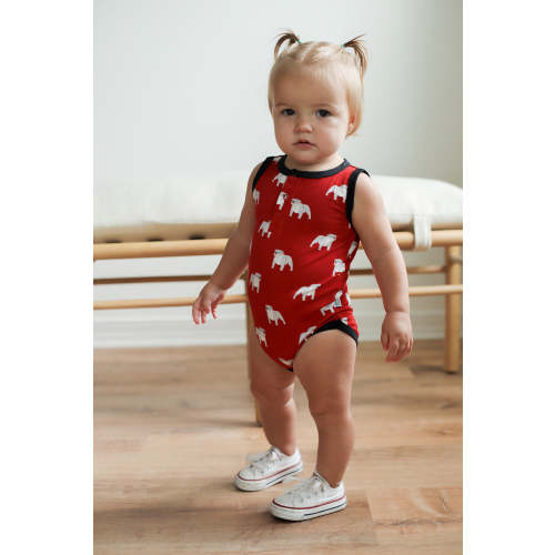 Red Bulldog Bamboo Henley Onesie with Snaps
