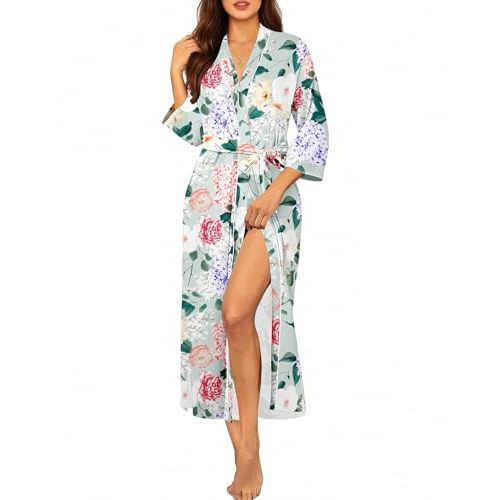 Ekouaer Robes for Women Long Knit Bathrobe Lightweight 3/4 Sleeves Kimono Robe Soft Sleepwear with Pockets S-XXL