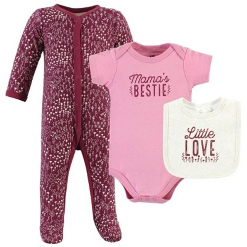 Hudson Baby Infant Girl Cotton Sleep and Play, Bodysuit and Bandana Bib Set, Little Love Flowers, Size: 3-6 months