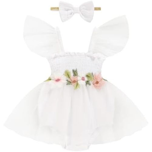 TITKKOP Baby Girl Tulle Romper|Newborn Summer Bodysuit|First Birthday Photo Shoot|Cake Smash Outfit for Infants 0-18M