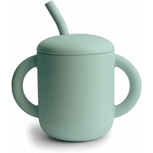 mushie 100% Silicone Training Cup & Straw for Toddlers | 6 Months+ (Cambridge Blue) 6 fl oz