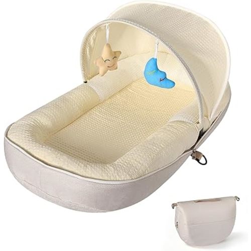 Baby Lounger, Portable Foldable Infant Lounger for Newborn to Toddler(0-12 Month), Baby Nest with Removable Washable Cover for Home Travel Dual-Purpose