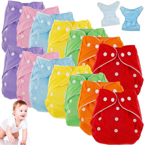 NUAHRHY 14pcs Reusable Adjustable Cloth Nappies, Washable Baby Diapers, 15x13 Inches