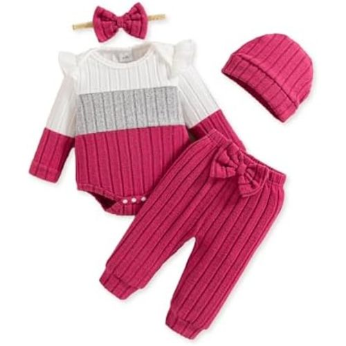 Mioglrie Newborn Baby Girl Clothes Infant Fall Outfits Color Block Pants Set Baby Clothes for Girls 0 3 6 9 12 18 Months