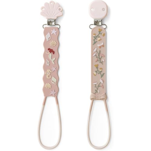 Moonkie Flat Silicone Pacifier Clips (2-Pack) – One-Piece Strap Holders, Binky Clips for Baby Boys & Girls, Gift-Ready Baby Essentials (Mermaid Dreams)