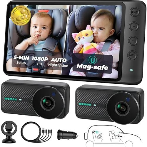 NO.1 Magnetic Baby Car Camera, 5'' 1080P IPS Magnetic Mount Monitor, Auto Night Vision, 360° Rotation Car Camera for Baby with Zoom & Mirror Mode, USB-Powered Baby Monitor for Rear Facing