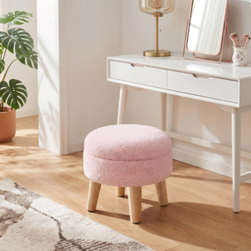 East Urban Home Modern Round Footrest with Soft Padded Seat, Teddy Velvet Footstool with Wood Legs & Reviews | Wayfair