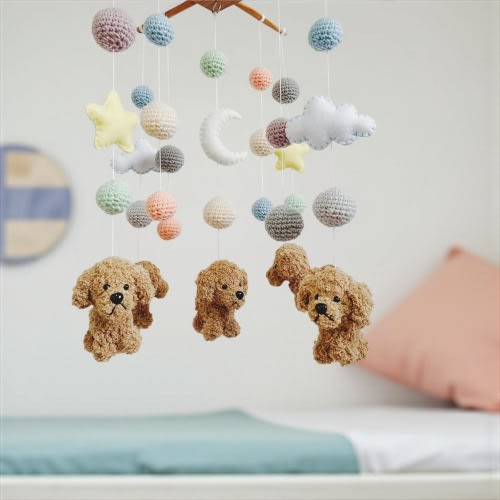 Goldendoodle Crochet Baby Mobile set no.10, Dog baby mobile, Nursery decor, Dog crochet mobile, Puppy baby mobile, Baby Shower Gift,