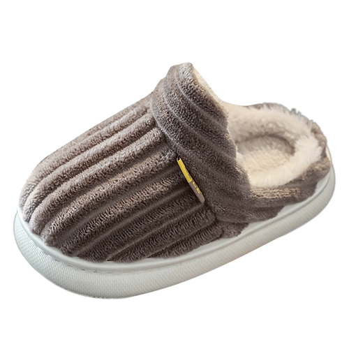 Winter Simple Fashionable Versatile Girls And Boys Toddler Cotton Slippers Little Kid Big Kid Vertical Texture Warm And Non Home Plush Cotton Shoes