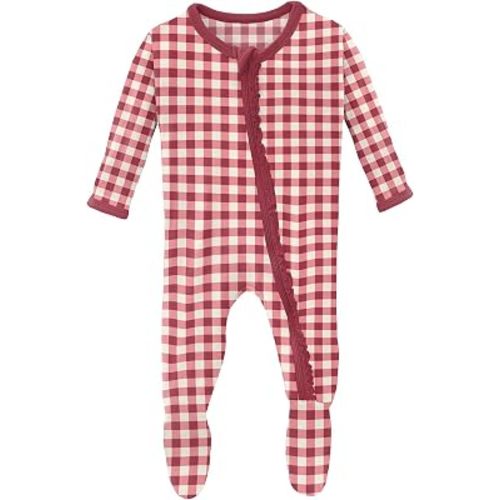 KicKee Print Muffin Ruffle Footie with Zipper, Soft Sleepwear, One-Piece Girl Clothes