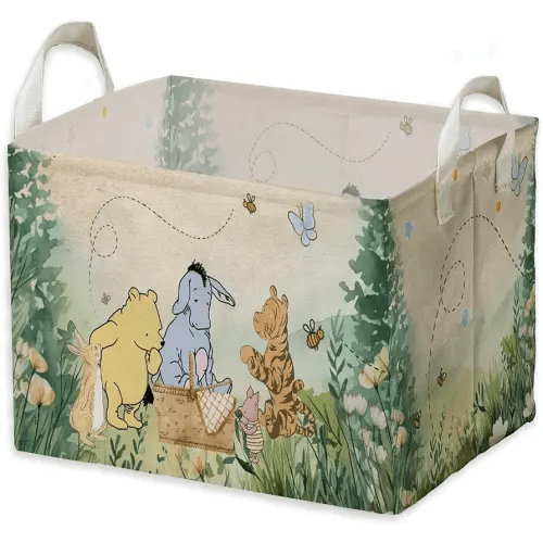 Winnie Nursery Decor, the Pooh Baby Stuff, Winnie Storage Nursery Basket, Large squarecanvas Laundry Hamper With A Waterproof PECoating, Foldable, Toys Bin, Baby Nursery HamperDecor, Classic