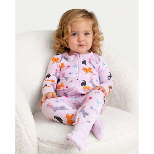 Cats & Bows Zip Romper – Dreamy Bamboo