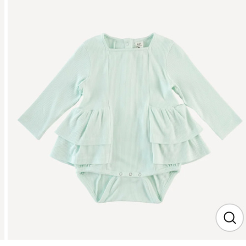 long sleeve double ruffle ballerina bubble | sea mist | modal skinny rib