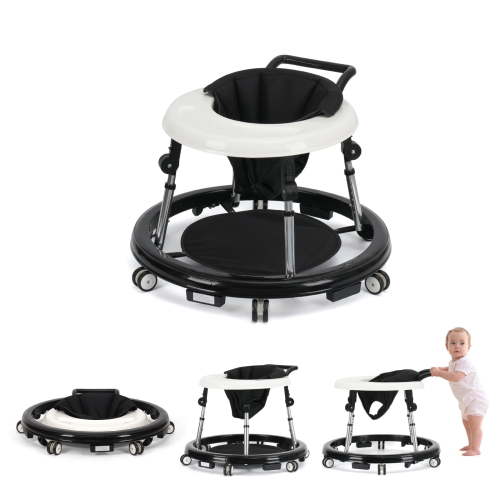 Baby Walker for 6-18 Months, Foldable Activity Walker with Lockable Wheels, Non-Slip Base & Removable Tray, Black