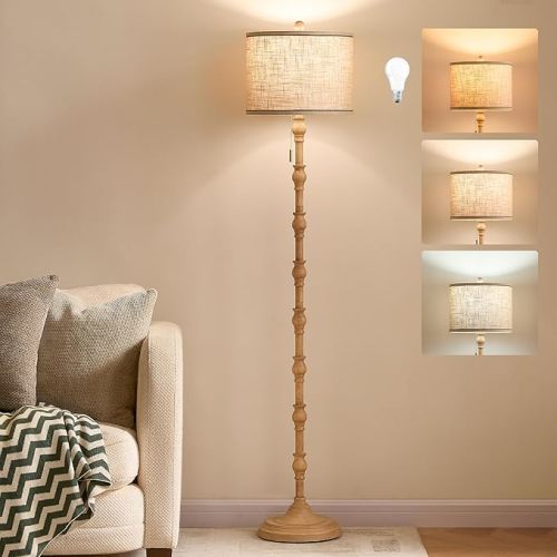 Vintage Floor Lamp for Living Room, 3-Color Temperature-Cream 63.5'' | Chain Switch Standing Lamps for Living Room, Retro Farmhouse Tall Lamp for Bedroom, Office, Corner, Home Decor, Bulb Included
