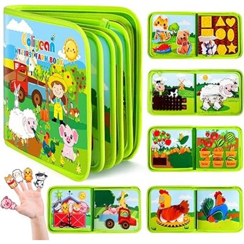 GOLIYEAN Busy Book for Toddlers 1-3, Montessori Toys for 1 Year Old Boy Girl Birthday Gifts, Busy Board Educational Toys for 1 Year Old Boys, Farm Animals Activity Books Airplane Car Travel Toy