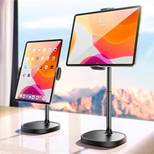 DIMONCOAT Height Adjustable Tablet Stand for Desk, Tablet Holder 360° Rotation: Desktop Tablet Accessories for 4.7-10" Like iPad Pro, Air Mini, Kindle, E-Reader, iPhone 17 Pro Max