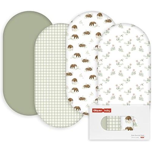 Gllquen Baby Bassinet Sheets 4 Pack, Breathable Cozy Fitted Mattress Sheet, Elastic Travel Crib Fashionable Pattern, Standard Cradle Safe Sheets for Baby Boys Girls 32"x16"(Forest Tale)