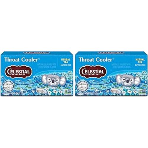 Celestial Seasonings Throat Cooler Herbal Tea, Caffeine Free, 16 Tea Bags Box (Pack of 2)