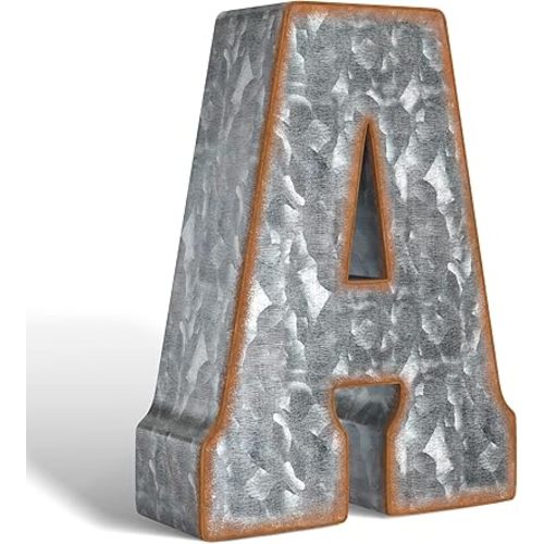 CraftyCrocodile 7" Galvanized Metal Letters for Wall Decor - 3D Letter A for Hanging & Free Standing - Decorative Rustic Alphabet Letters for the Living Room, Bedroom, Kitchen