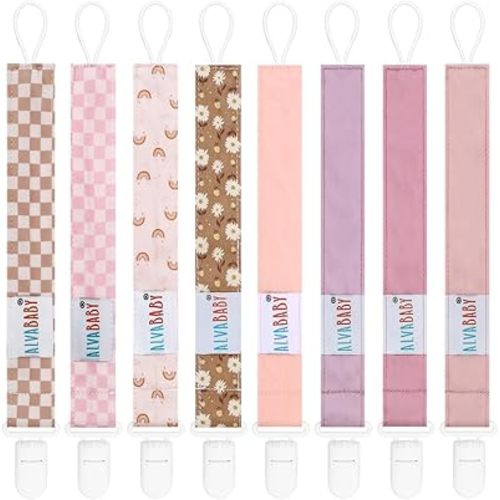 ALVABABY Pacifier Clips 8 Pack Pacifier Binky Paci Holder Leashes for Baby Teethers 8DP17A