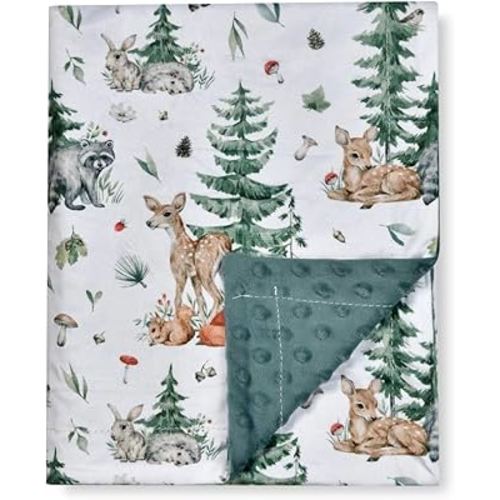 Baby Blanket Super Soft Minky Blanket Blue Rainbow Blanket with Dotted Backing for Newborns Nursery Stroller Receiving Toddlers Crib Bedding for Boy or Girl(30 x 40 Inch) (Woodland Animal)