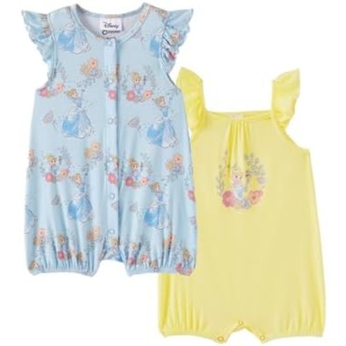 Disney Baby Girls Viscose Made from Bamboo 2 Packs Breathable Bodysuit with Ruffle Sleeves Romper Newborn to Infant