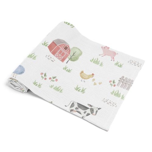 Sweet Jojo Designs Baby Boy, Girl, Unisex/Gender Neutral Muslin 100% Cotton Swaddle Blankets Farm Animals Multicolor