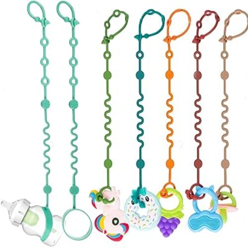 Toy Straps for Baby, Adjustable Toy Holder for Stroller Accessories, Silicone Baby Tether Pacifier Clip, No Throw Baby Travel Essential Leash for High Chair, Car Seat (7- Pack)