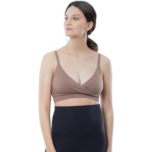 Ingrid & Isabel Cooling Crossover Nursing Bra - Wireless Seamless Postpartum and Maternity Bra for Breastfeeding