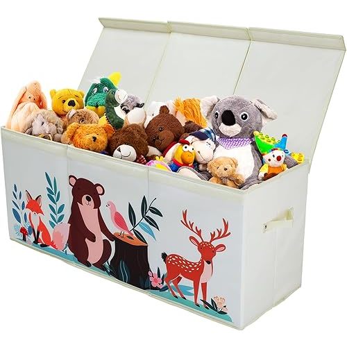 Toy Box Chest for Kids, Collapsible Oxford Toy Storage Box with Handles for Boys Girls, Extra Large Sturdy Waterproof Toy Organiser for Bedroom Playroom, 37.7×12.5×15.7 Inch (Forest Animals)